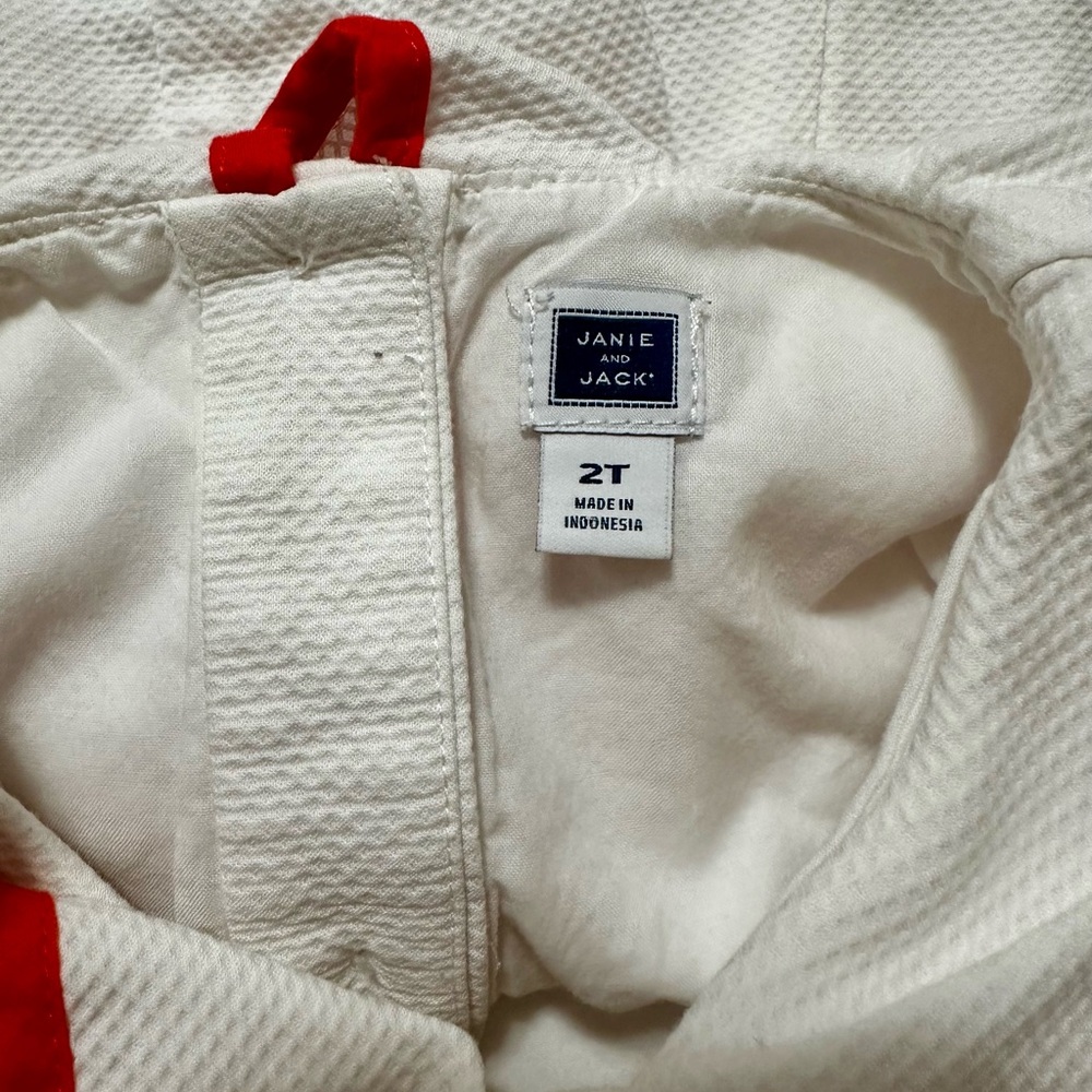 Janie and Jack white cotton pique with orange piping & buttons up back. Sz 2T. - Picture 6 of 8